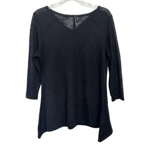 Sheer Black Asymmetrical Tunic Top Size Large 3/4 Sleeve Fairy Grunge Whimsigoth